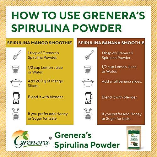 GRENERA Grenera Spirulina Powder, Rich in Protein, Vitamins, Minerals, Gluten Free, Vegan, Non GMO, 100 grams
