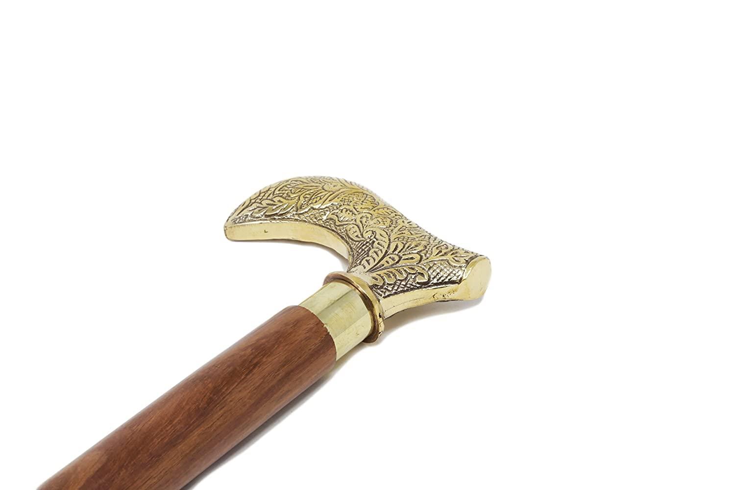 NavaFresh Basics Rana, Handmade Wooden Canes and Walking Sticks with Floral Leaf Brass (Kashmiri) Handle for Men (Brown, 36 Inches)