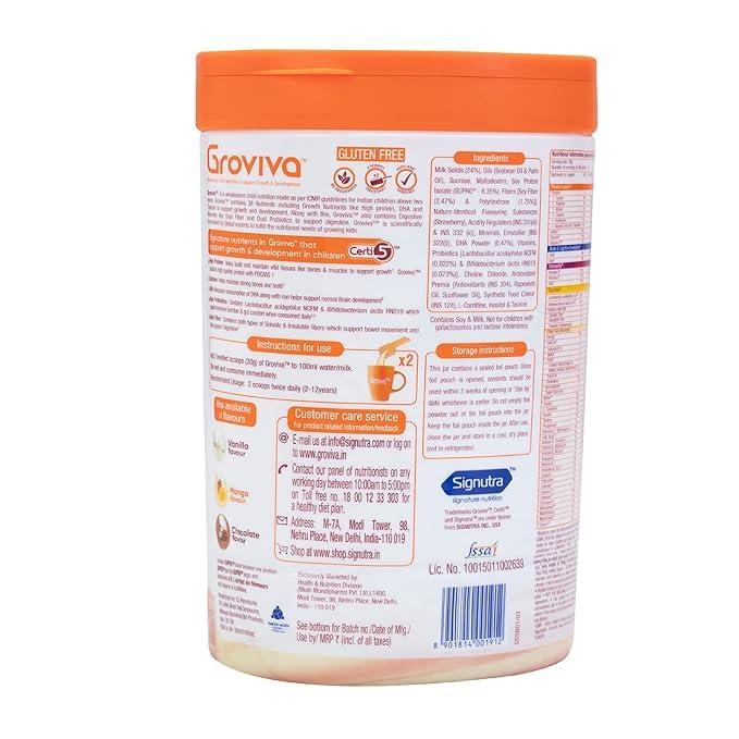 Groviva Groviva Milk Protein Powder for Kids 2-6 years | 38 Growth & Digestive Nutrients | Supports Physical Growth, Brain Development & Immunity - 400g Jar (Strawberry)