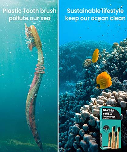 SAVSEA SavSea Bamboo toothbrush for adults | Charcoal bamboo toothbrush soft medium bristles| Pack of 4 adult toothbrush with biodegradable bamboo
