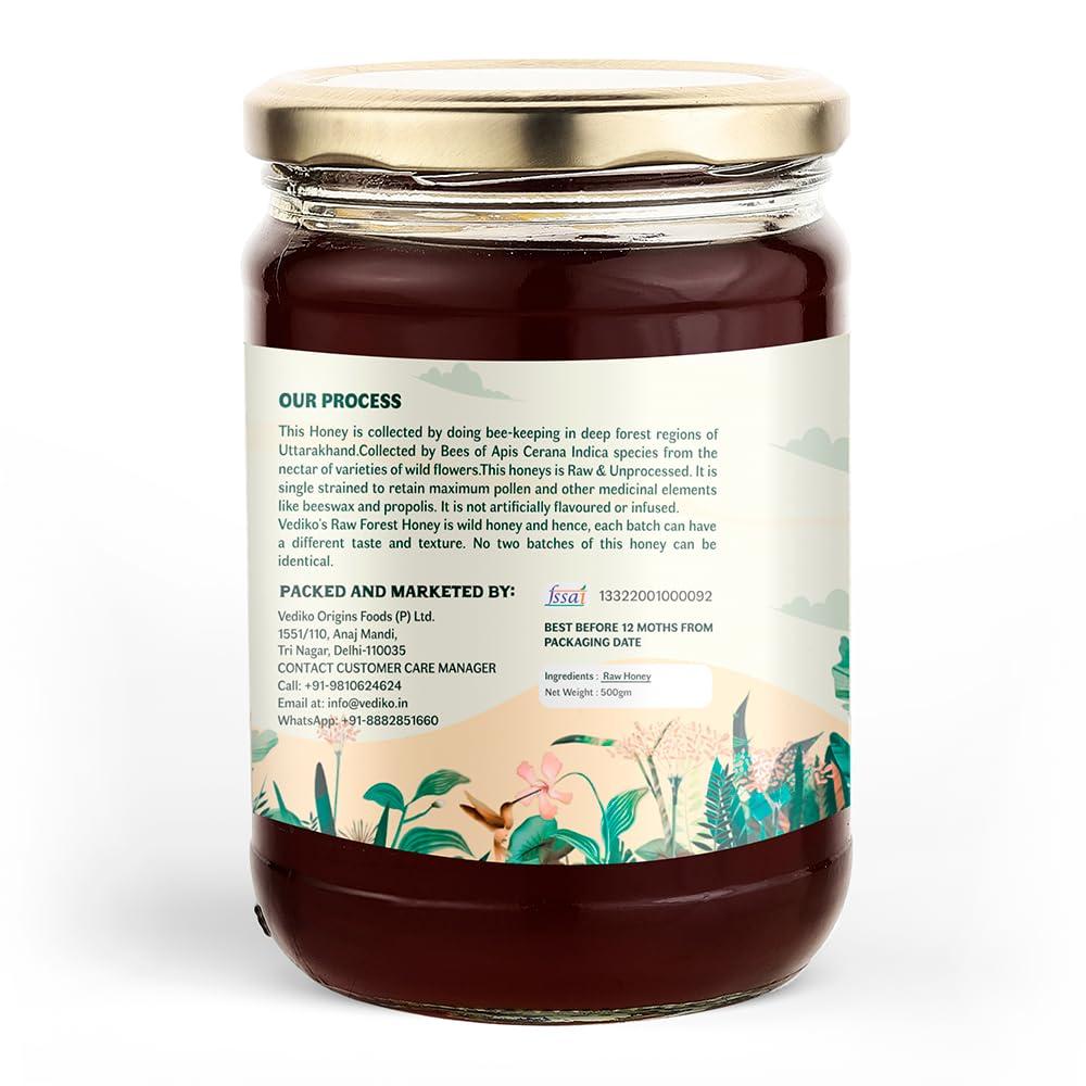 Vediko Origins Vediko Origins Farm Fresh Raw Forest Honey (500 Gm) | 100% Pure And Natural Unprocessed Single Origin Basil Honey | Respiratory Booster