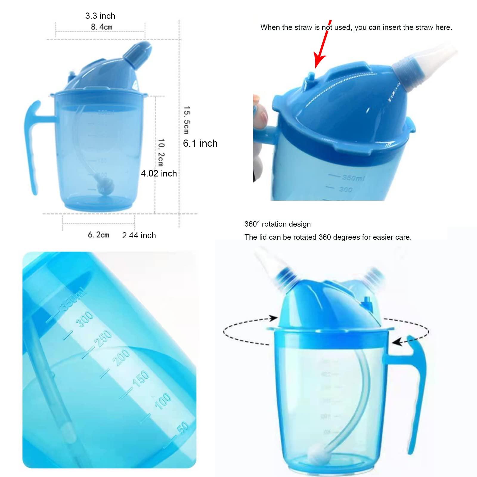 VOPHIA VOPHIA Drinking Beaker Cup for Disabled Adults, Convalescent No Spill Feeding Cup with Straw for Elderly Maternity Drink Water Porridge Soup 350ml (Blue)