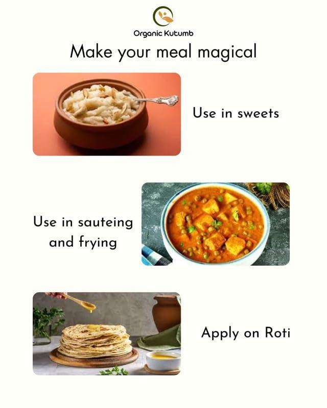 Organic Kutumb Organic Kutumb Buffalo Bilona Ghee-1L | Desi Ghee for Better Digestion & Immunity Booster | Prepared Using Traditional Bilona Method | Pure, Natural & Healthy (Pack Of 2)