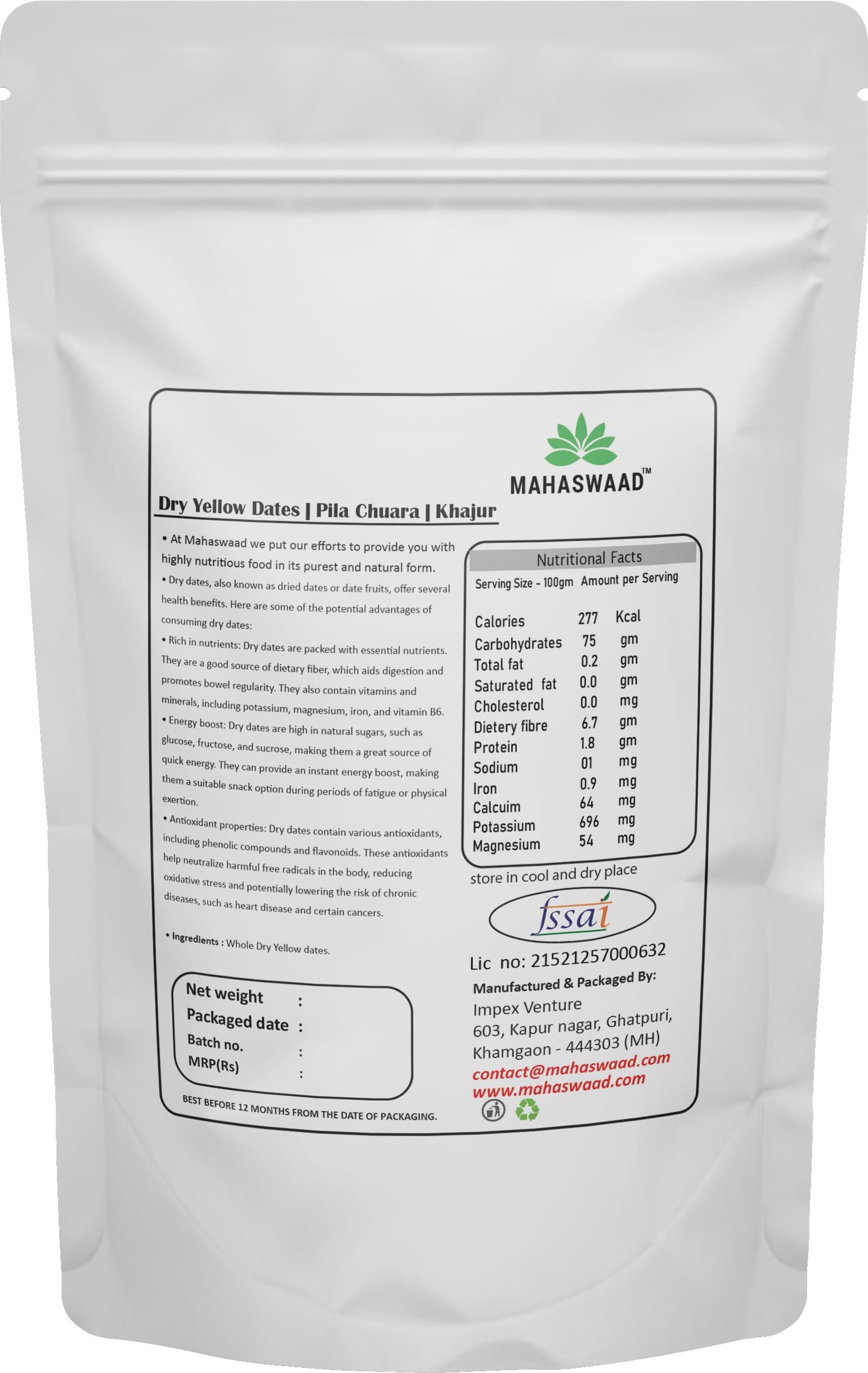 MAHASWAAD MAHASWAAD Dried Yellow Dates | Pila Chuara | Kharik | Sukha Khajur (500 Gram)