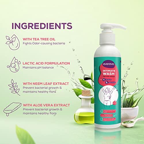 Evereve Evereve Intimate Wash for Women, 200ml, 3 in 1, No Odour, No Itching, No Irritation, with Tea Tree Oil & Neem Extract, Maintains pH balance, Dermatologically Tested, safe during Pregnancy & Periods