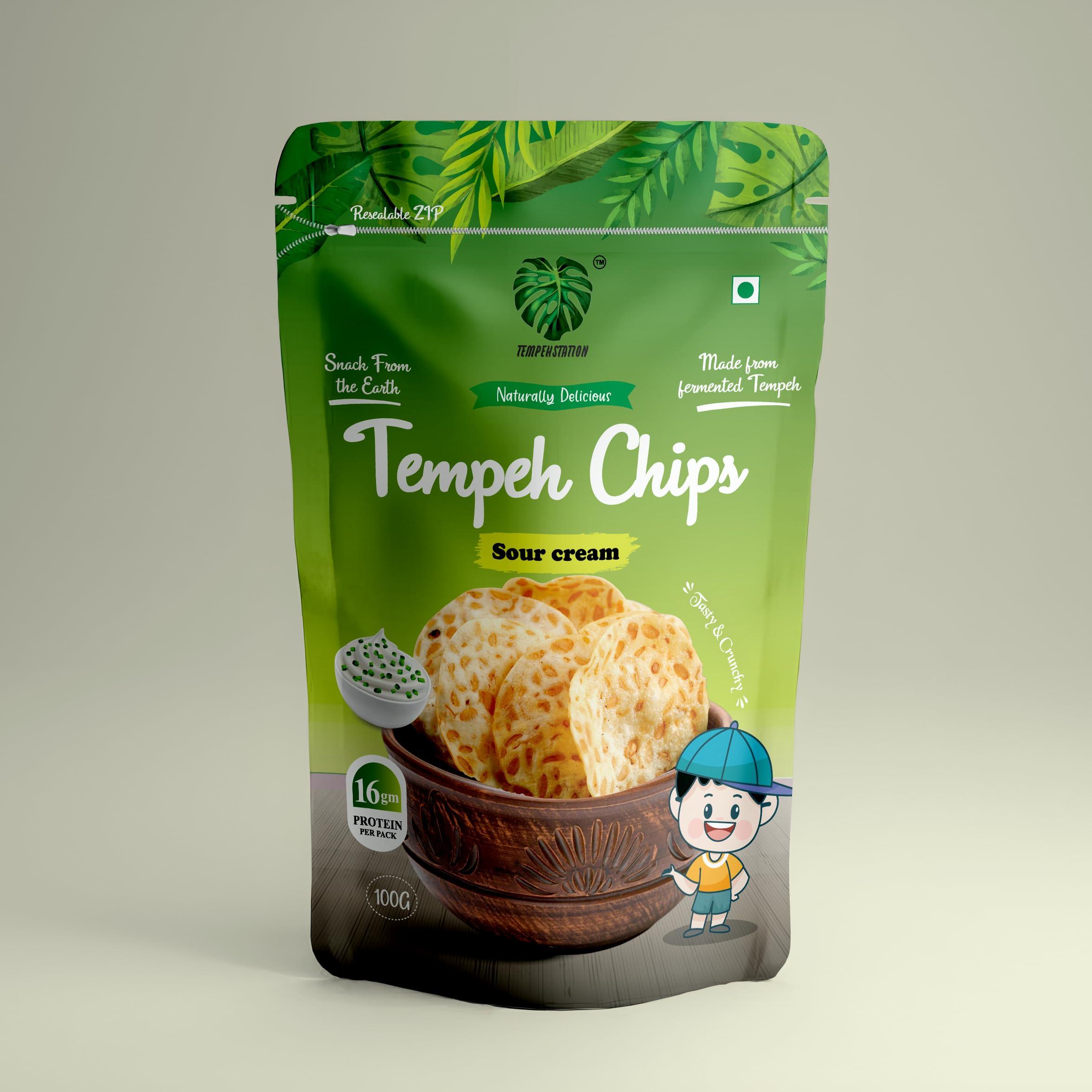 TEMPEHCHENNAI Tempeh Protein Chips (Sour cream seasoning),High Protein 100g- Veg/Vegan Protein | Dairy & Gluten Free | Gut-Friendly | | No Maida