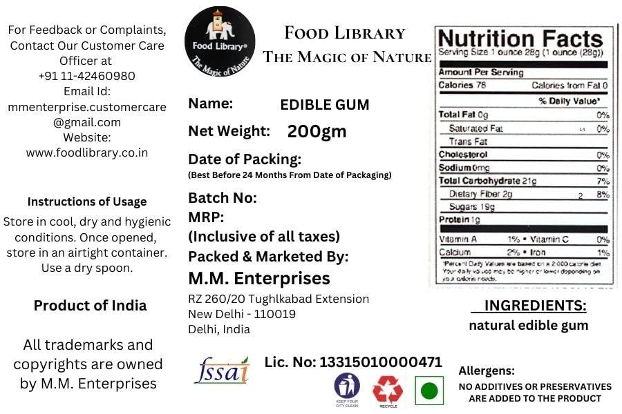 FOOD LIBRARY THE MAGIC OF NATURE Food Library Edible Gum/ Gond/ Gondh, 200g