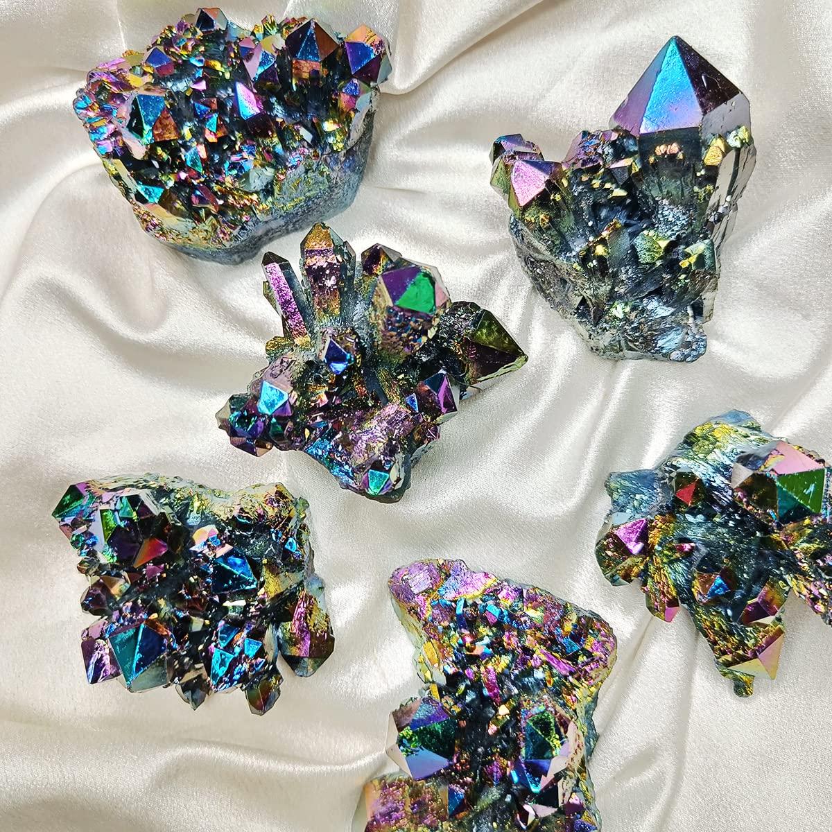 9Dzine 9Dzine Rainbow Aura Quartz, Titanium Aura Quartz,Rainbow Flame Titanium Aura Quartz Crystal Cluster,Druzy Titanium Aura Quartz Geode,Specimen 100-150 Gm Approx