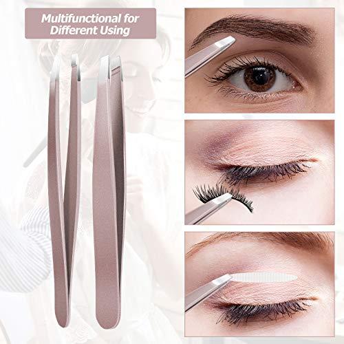Mudder 12 Pieces Eyebrow Tweezers Stainless Steel Slant Tip Tweezers Facial Hair Eyebrow Precision Tweezers for Men and Women (Rose Gold)