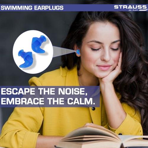 STRAUSS Strauss Swimming Earplugs | Waterproof and Reusable Silicone Swimming Ear Plugs|Noise Cancellation, Soundproof Earplug Can Be Used For Swimming,Flight and Travel| Suitable for Kids and Adults,(Blue)