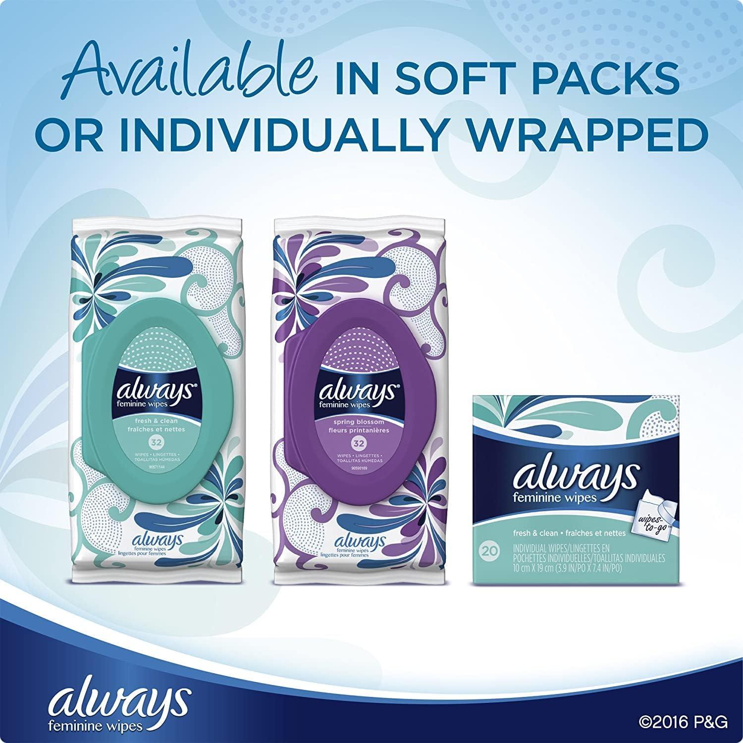 Always Always Feminine Wipes, Fresh & Clean, 32 Wipes (Pack of 2)
