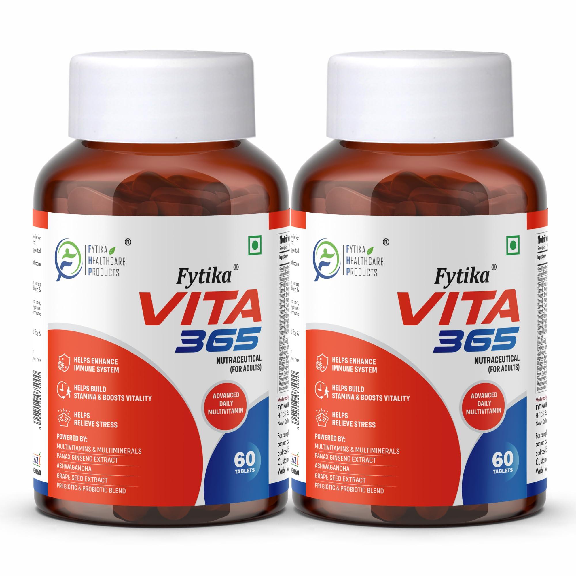 FYTIKA Fytika Healthcare Products Vita 365|Multivitamin For Men & Women|With Ashwag&ha,Ginseng,Probiotics & Prebiotics & Biotin| Enhances Energy,Stamina,Immunity & Digestion|120 Tablets, 180 grams