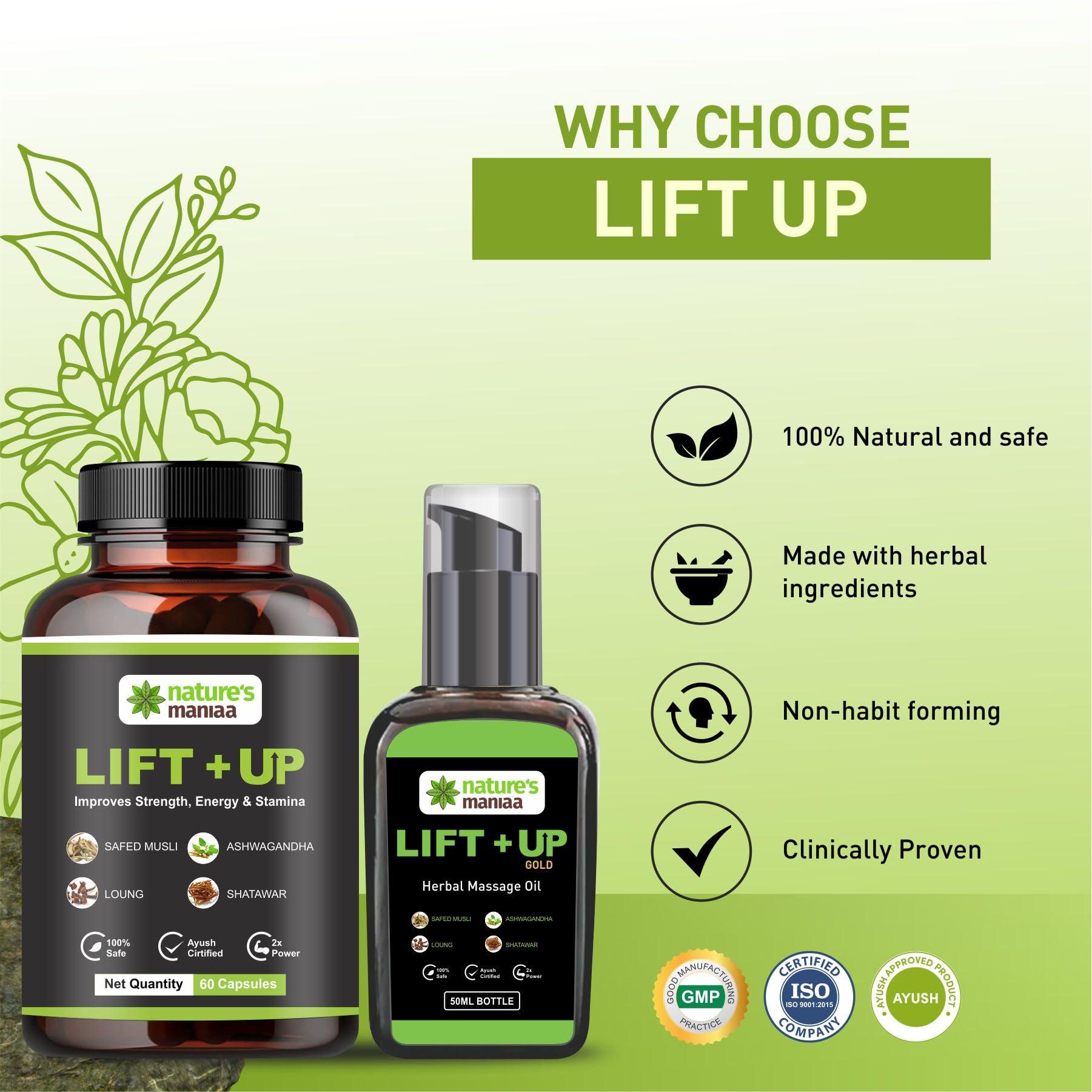 NATURE MANIA Nature Mania Lift-Up Natural Massage Oil 50 ml And Lift Up Capsule 60 Pies With Pure and Natural Ingredients, No side Effects