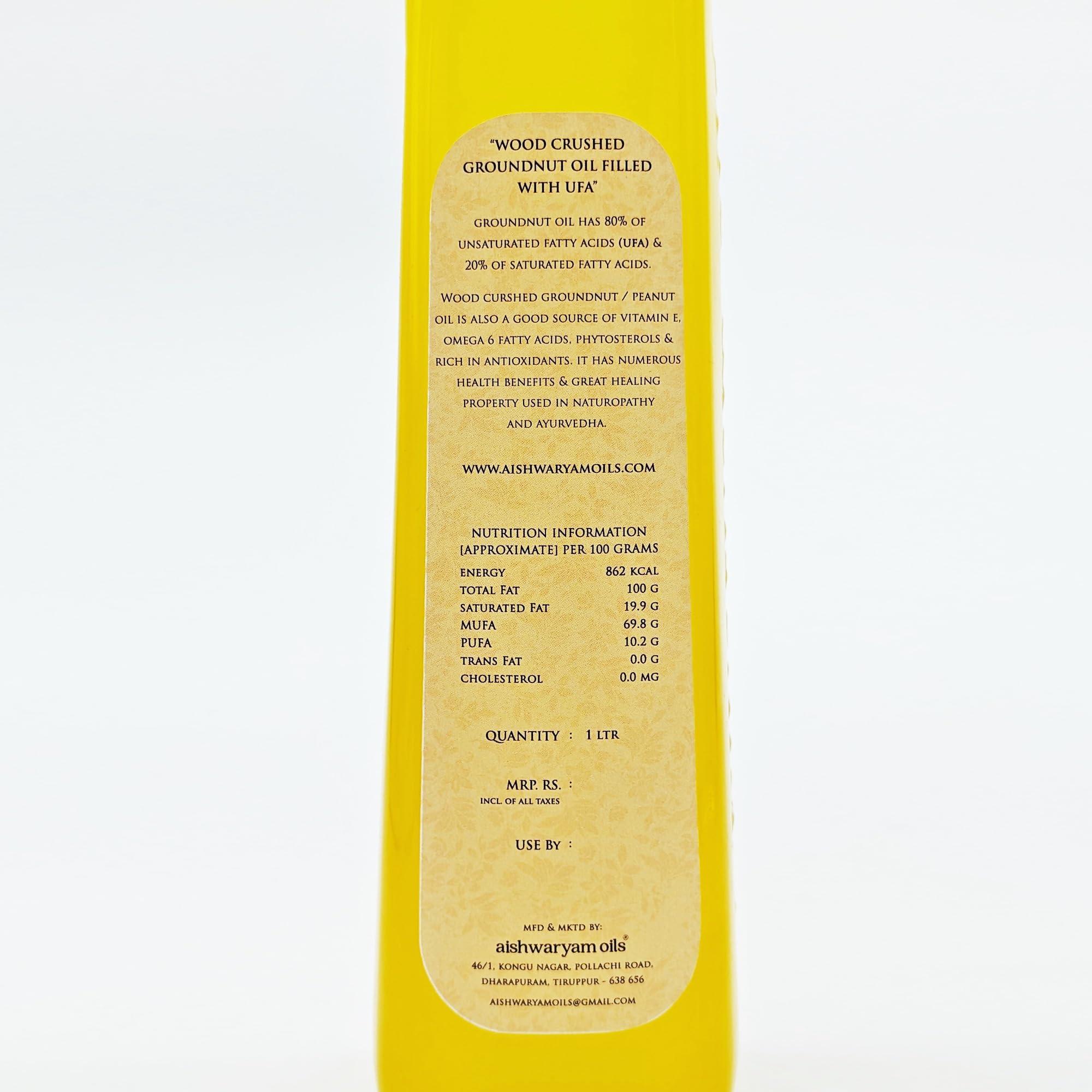 aishwaryam oils Aishwaryam Oils 1L Cold Pressed Groundnut/Mungphali/Peanut Oil (Virgin, Chekku/Ghani) - 1 Litre