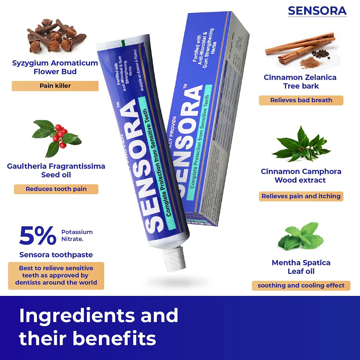 Sensora SENSORA Sensitivity Relief Toothpaste with Rapid Relief Formula | Herbal Ingredients | Ideal for Sensitive Teeth |Pack of 3