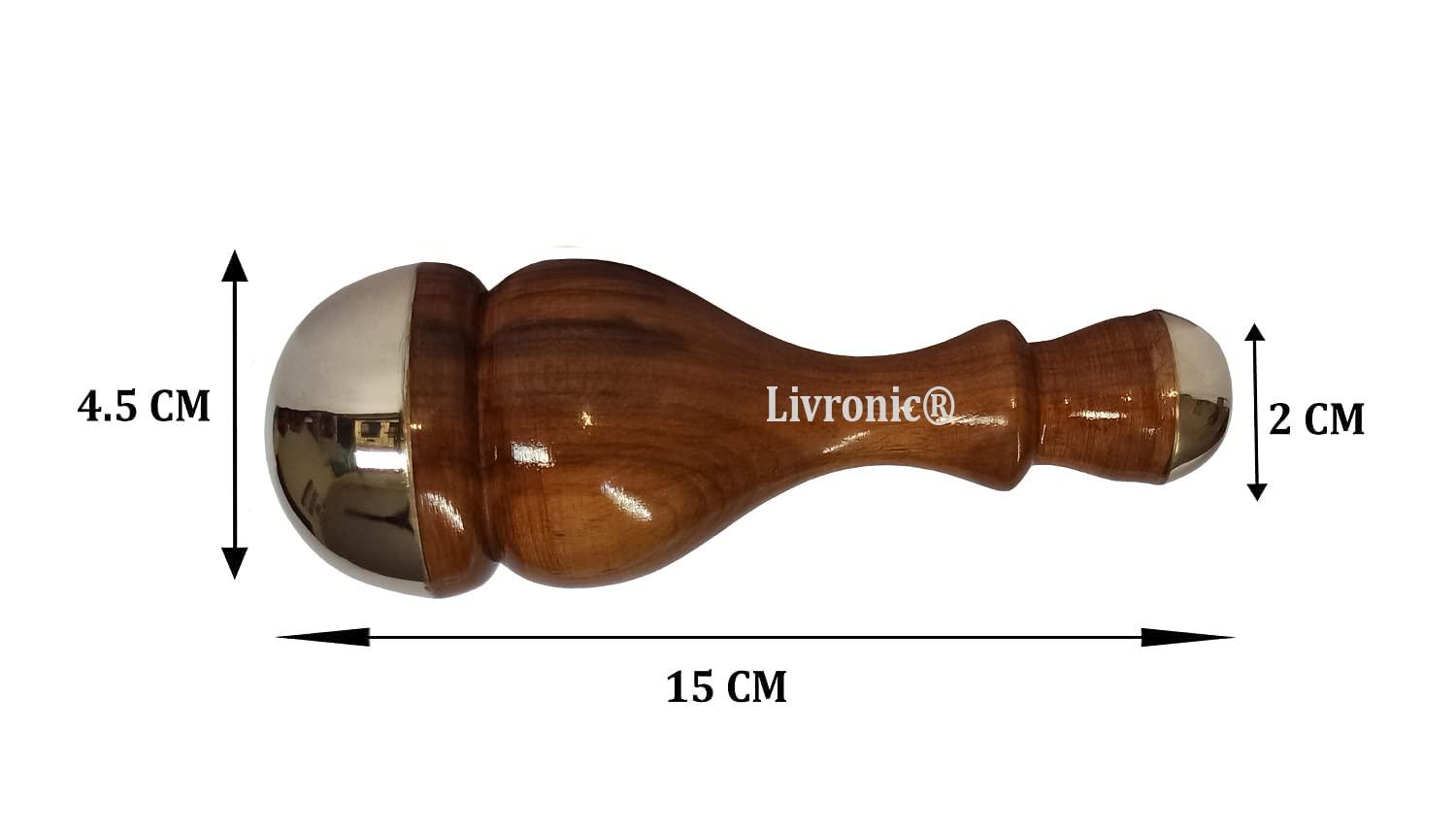 Livronic Livronic Kansa Wand (4.5 CM) Face Detox Bronze Wand Body and Foot Massager With Wooden Handle For Detoxification And Deep Relaxation (Small & Mini)