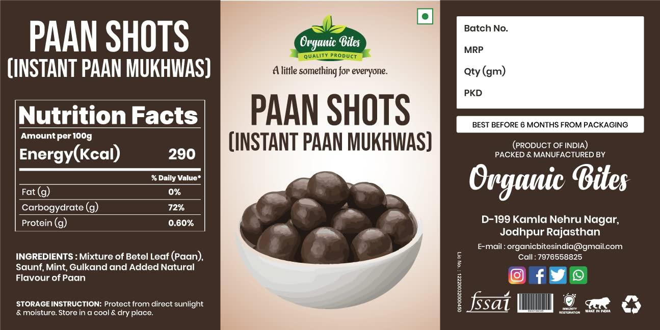 Organic Bites Organic Bites Pan Shots (Instant Paan, Mouth Freshener, Mukhwas) Pan Flavor Candy I Pan Laddu - 200 gm Jar Pack