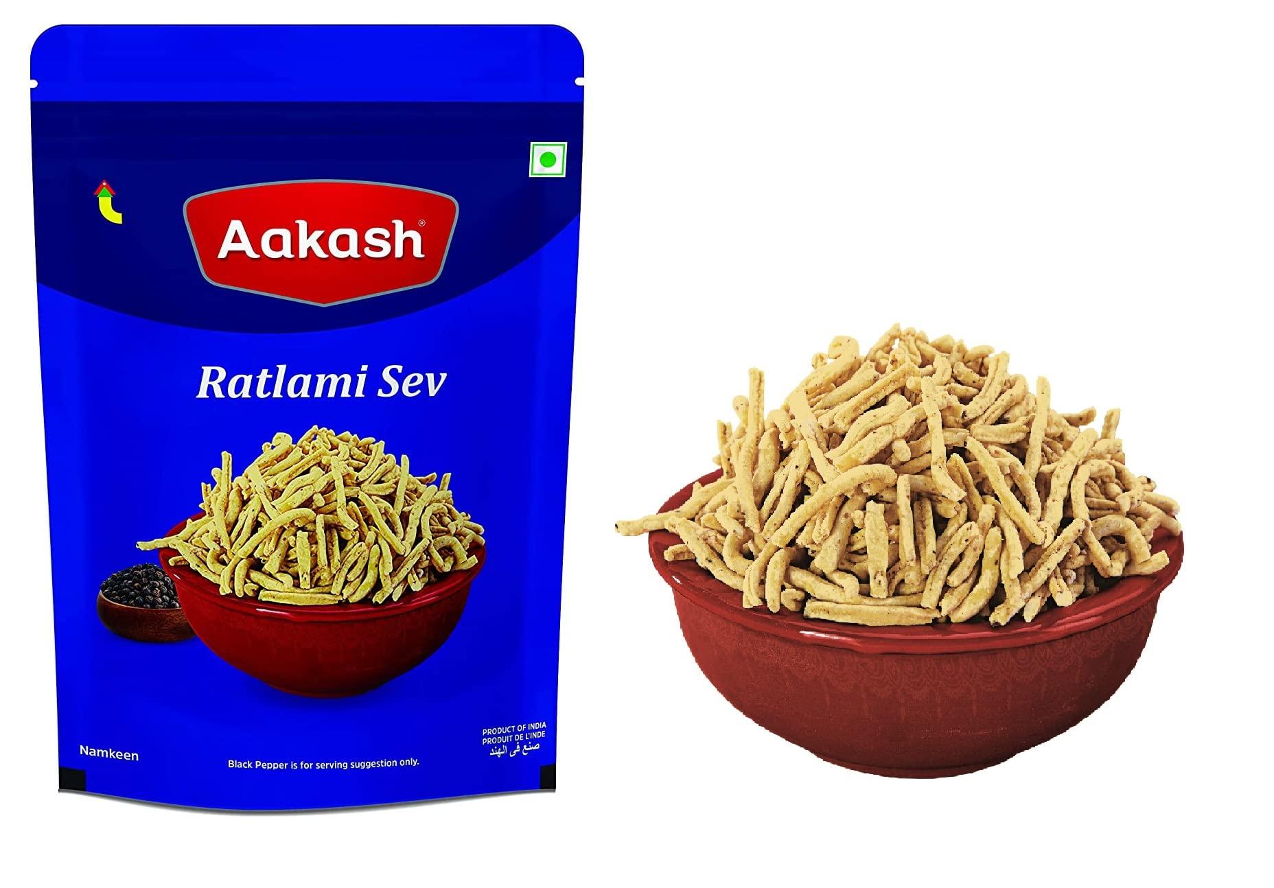 Aakash Namkeen Aakash Namkeen Ratlami Sev | Traditional Spicy Indore Malwa Namkeen | Famous Indian Snacks | (Pack of 2), 350 GM Each
