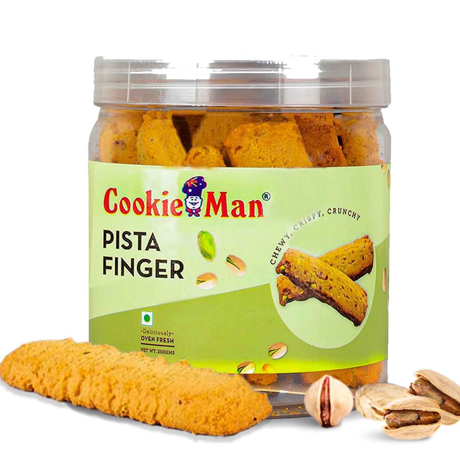 CookieMan Cookieman Pista Biscuit Fingers - 250g | Eggless Gourmet Cookies Biscuits | Tea & Coffee Snack