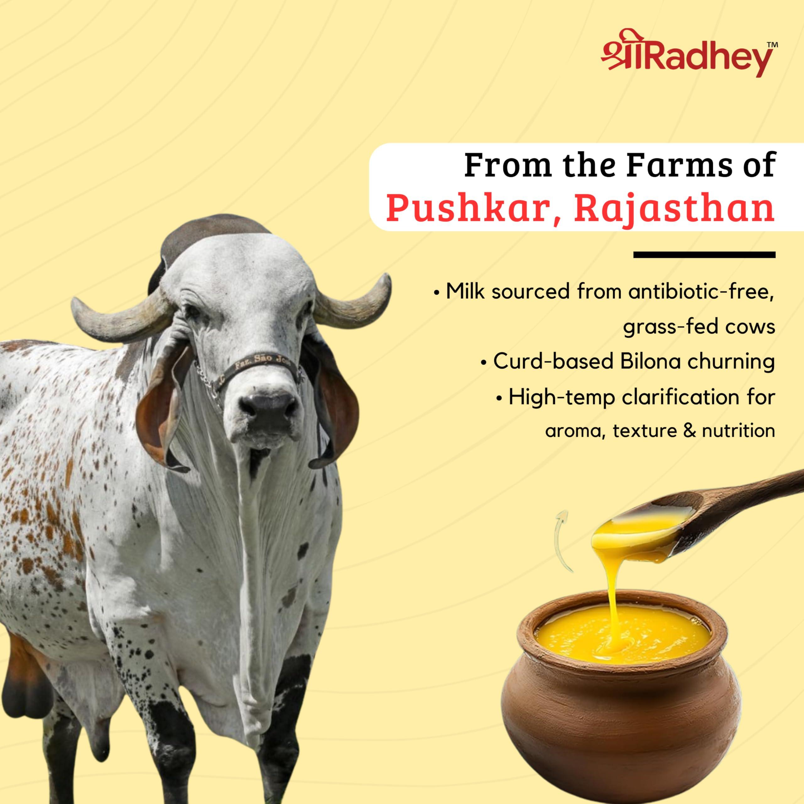 SHREERADHEY SHREERADHEY Gir Cow Ghee I A2 Bilona Traditional Bilona Method I 1 L Glass Bottle, 1.53 Kg