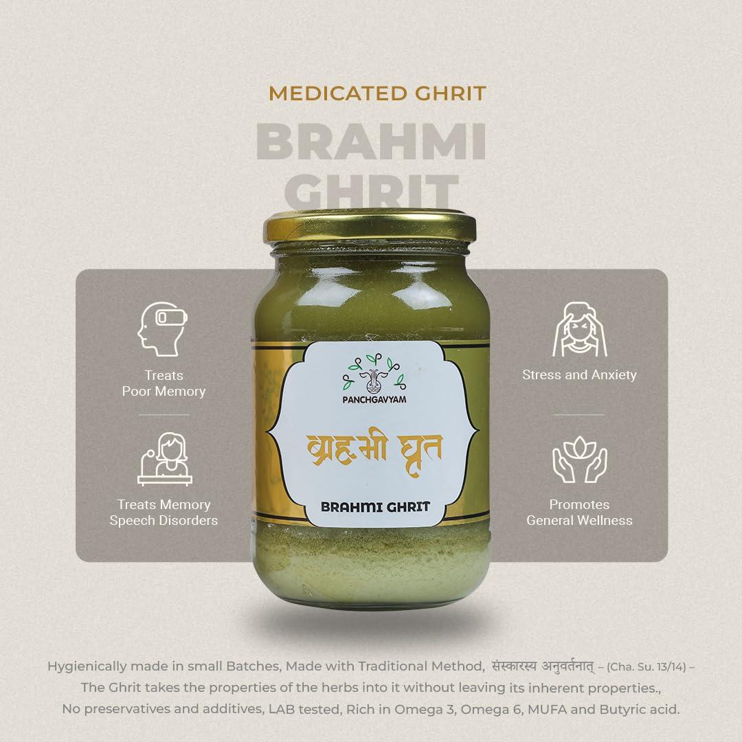 PANCHGAVYAM Brahmi Ghrit/Ghee | Ayurvedic Health Supplement Ghrit/Ghee | Authentic A2 Ghee for Brahmi Ghrit/Ghrit | Panchkarma Suvarna Brahmi Ghee | Stress Relief | Good for speech delay & Skin Diseases