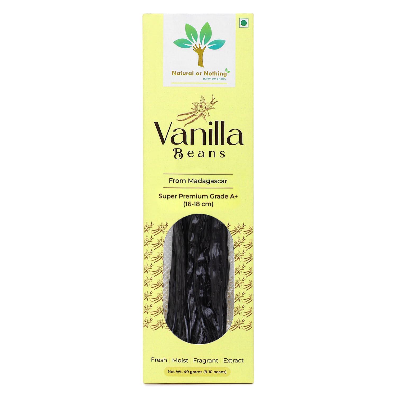 Natural or Nothing Gourmet Vanilla Beans from Madagascar | 40 Grams (8-10 Beans) | Super Premium Grade A+ (15+ cm) Pods | Sticks | For Baking, Extract, Cooking, Ice Cream, Coffee Brewing