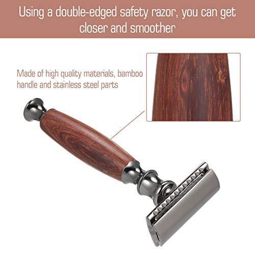 Qnotici Double-Edged Shaving Razor Safety Beard Razor with Long Natural Bamboo Handle Mustache Removal Shaving Tool Fashionable Sustainable and Durable