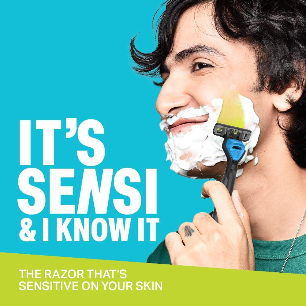 Bombay Shaving Company Bombay Shaving Company Sensi Smart 3 Value Pack - Razor with Shaving Cream | Shaving Razor for Men | Aloe Gel and Argan Oil Lubra Strip | Pivot Head for Smooth Glide