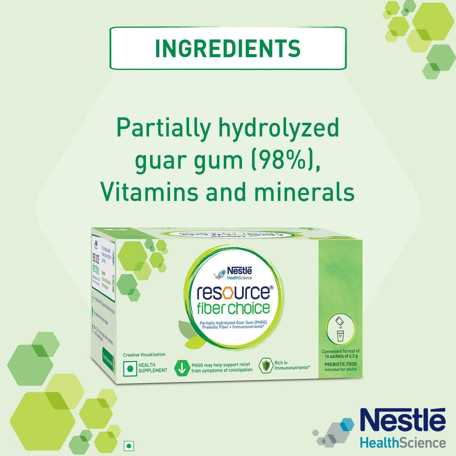 Resource Nestle Resource Fiber Choice, Partially Hydrolyzed Guar Gum (PHGG), Prebiotic Fiber + Immunonutrients, For Gut Health and Constipation Relief, Contains 14 sachets, 86.8g