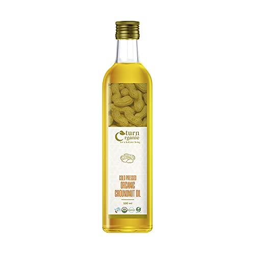 Turn Organic Turn Organic Ground Oil Cold Pressed | Organic Groundnut Oil in Glass Bottle, 500ml