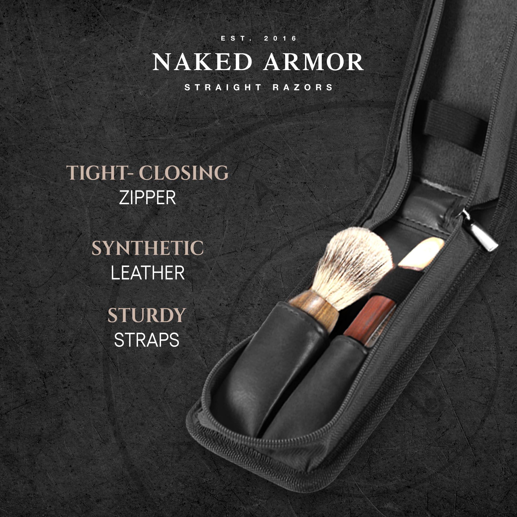 Naked Armor Razor Travel Case - Safety Razor Case, Straight Razor Case, Disposable Razor Case, Elegant Travel Razor Case For Your Razor & Brush, Keeps Razor & Brush Clean, Travel In Style, Great Gift (Black)