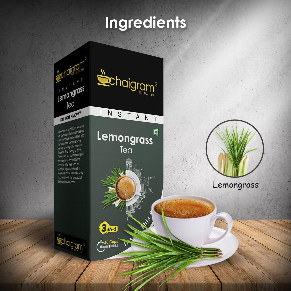 CHAIGRAM CHAIGRAM Cardamom Tea & Lemongrass Tea Instant Tea Premix (10 Sachets each pack, 10 x 14g =140g) Pack of 2
