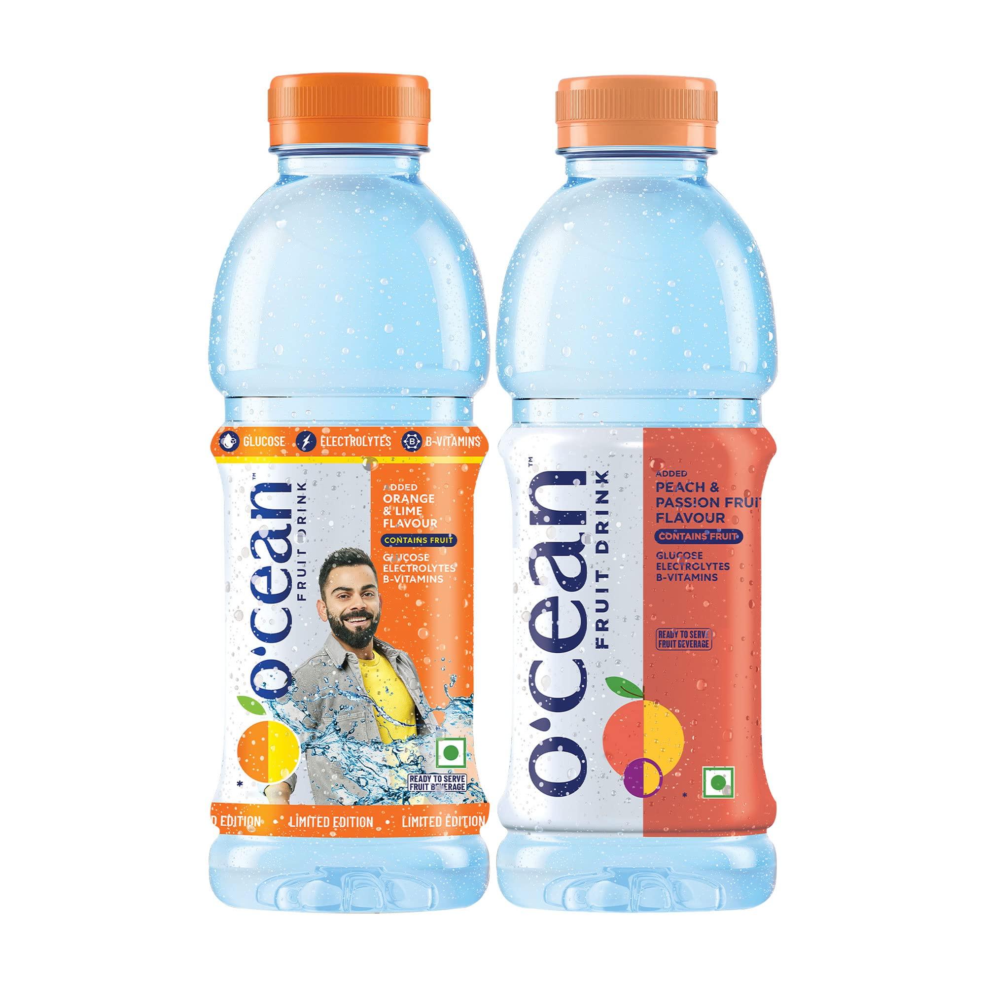 O'CEAN Ocean Fruit Drink Peach & Passion 500 ML (Pack of 6) and Orange & Lime Fruit Flavour 500 ML (Pack of 6)