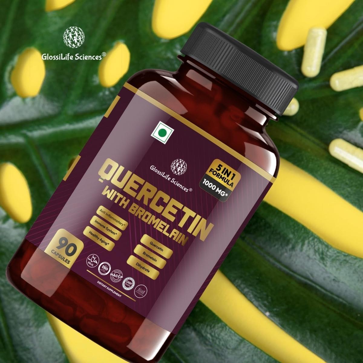 GlossiLife Sciences Quercetin with Bromelain 1000mg 5 in 1 Formula 90 Capsule
