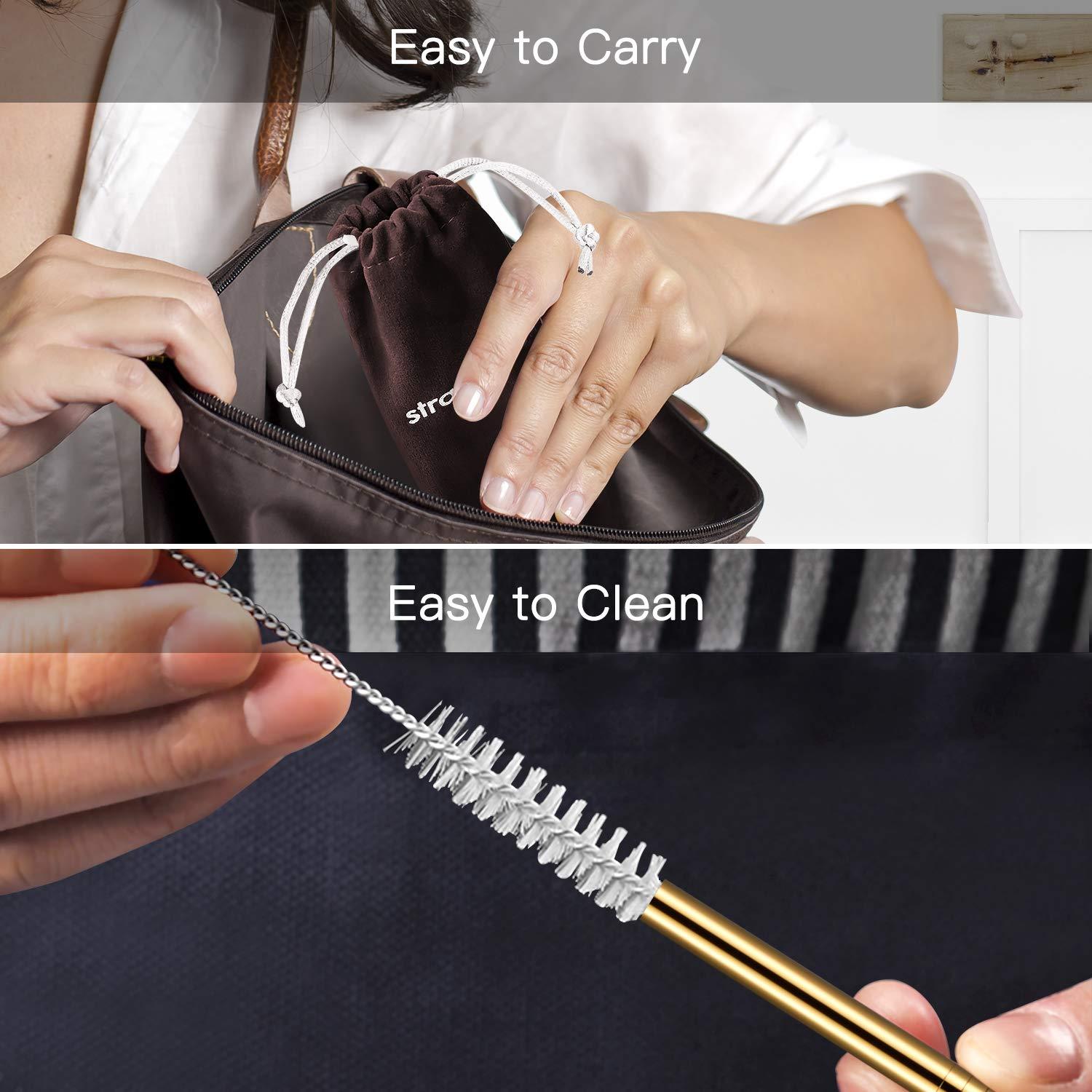 StrawExpert StrawExpert 16 Pack Gold Reusable Metal Straws with Silicone Tip & Travel Case & Cleaning Brush,Long Stainless Steel Straws Drinking Straw for 20 and 30 oz Tumbler