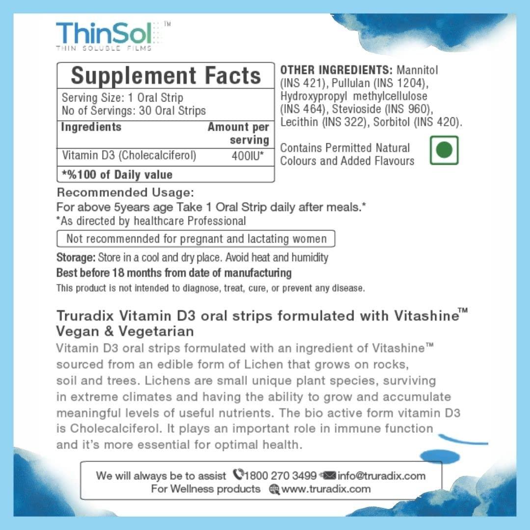 TruRadix ; AS TRUE AS NATURE TruRadix Nutrition Vitamin D3 Dissolving Strips 90 Count ( Pack of 3) 400IU Oral Vitamin Supplement Strips Naturally Plant-Based D3 Vitamin Formula Vegan Immune Support Supplement Fast Absorption