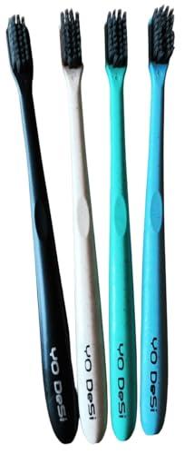 YO DeSi - your own desi YO Desi- Eco-Friendly Biodegradable Toothbrush, Charcoal activated Bamboo Bristles (4pcs, BWBG)