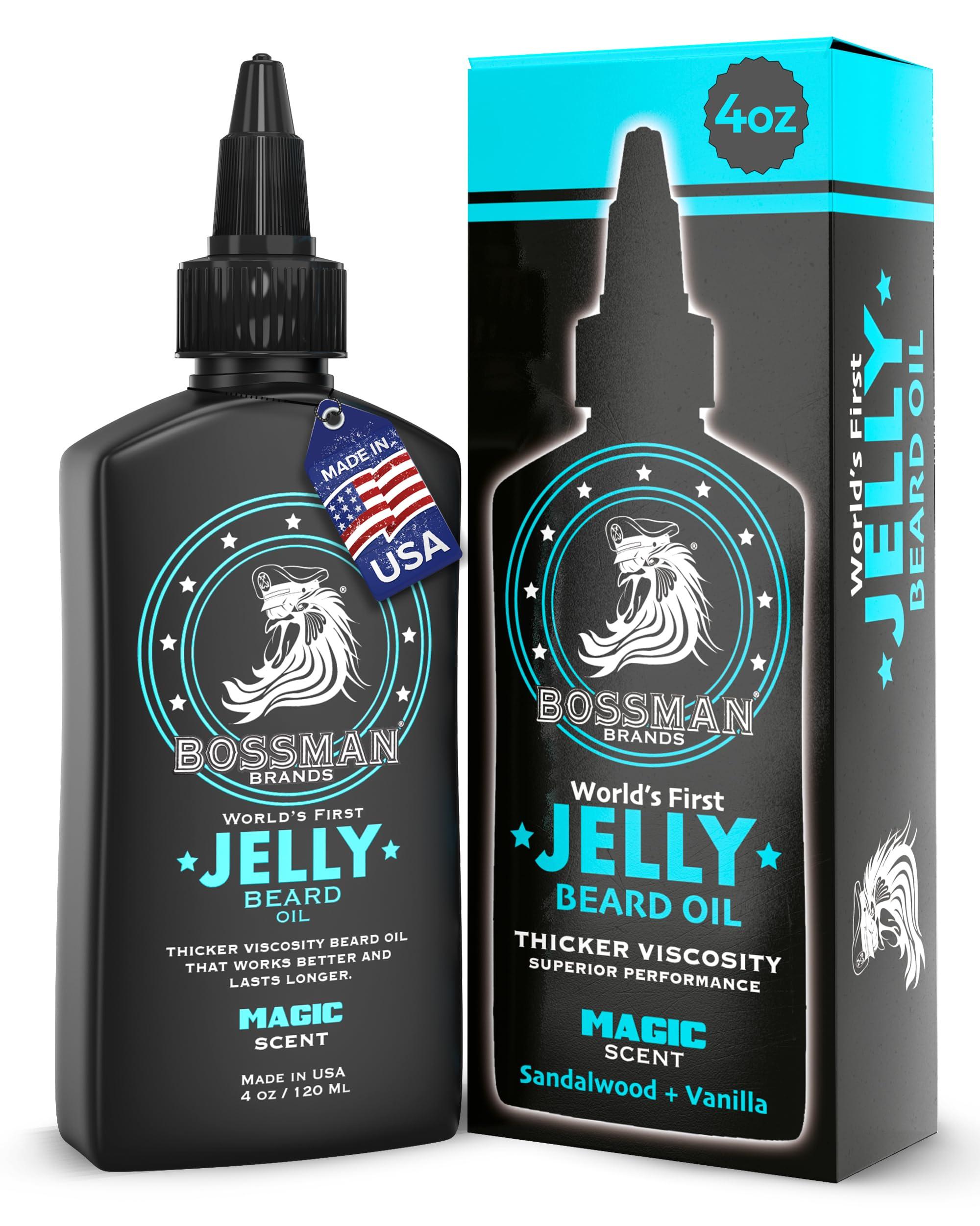 Bossman Magic : Bossman JELLY Beard Oil - World\'s First Jelly Beard Oil, Bonds to Beard Hair Better than Conventional Oils, 3-in-1 Moisturizing, Taming and Strengthening 4oz (Magic Scent)