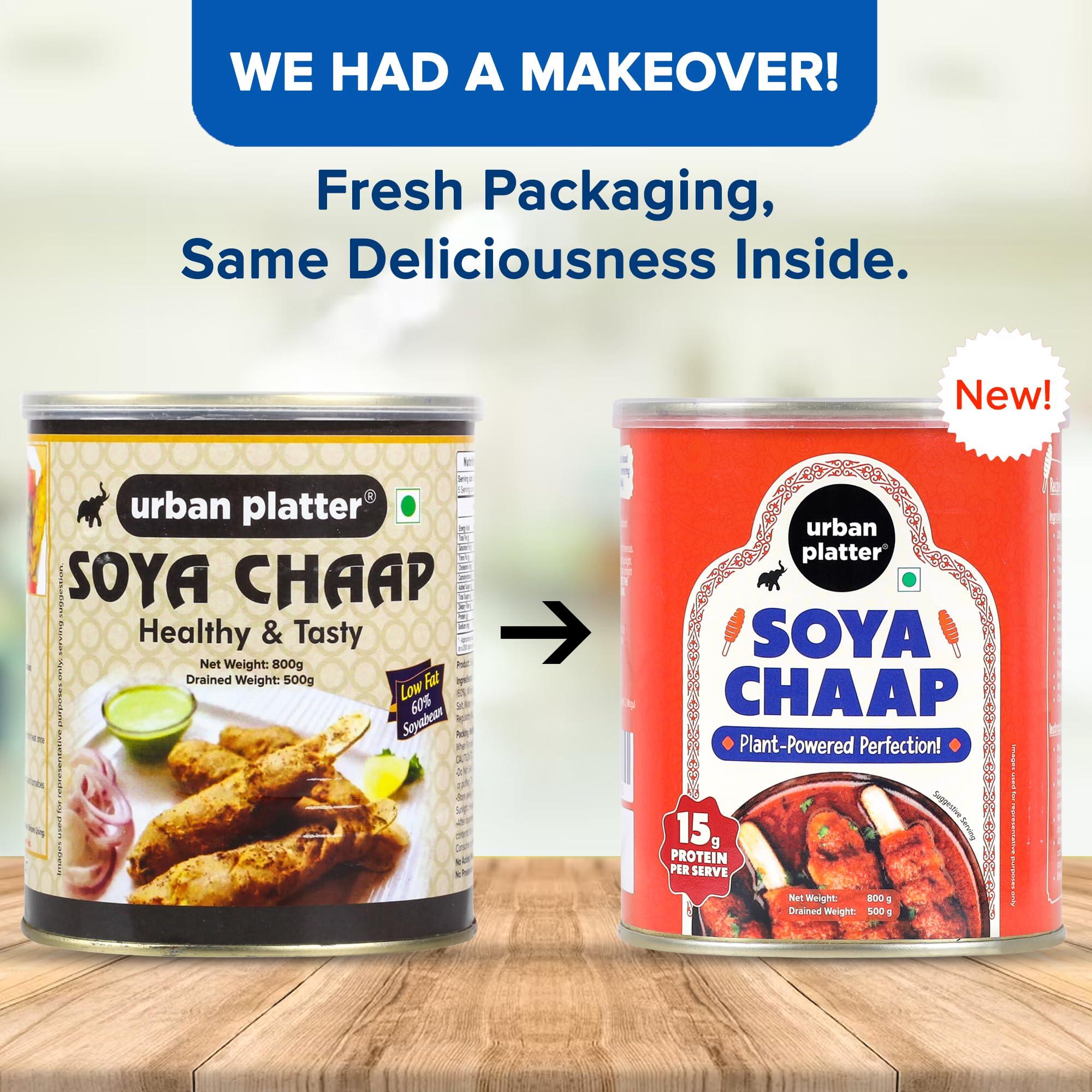 urban platter Urban Platter SOYA Chaap in Brine, 800g (Pack of 2)(Canned | Chunks on Stick | Drained Weight - 500g, Rich in Plant Protein| Soy Chap)