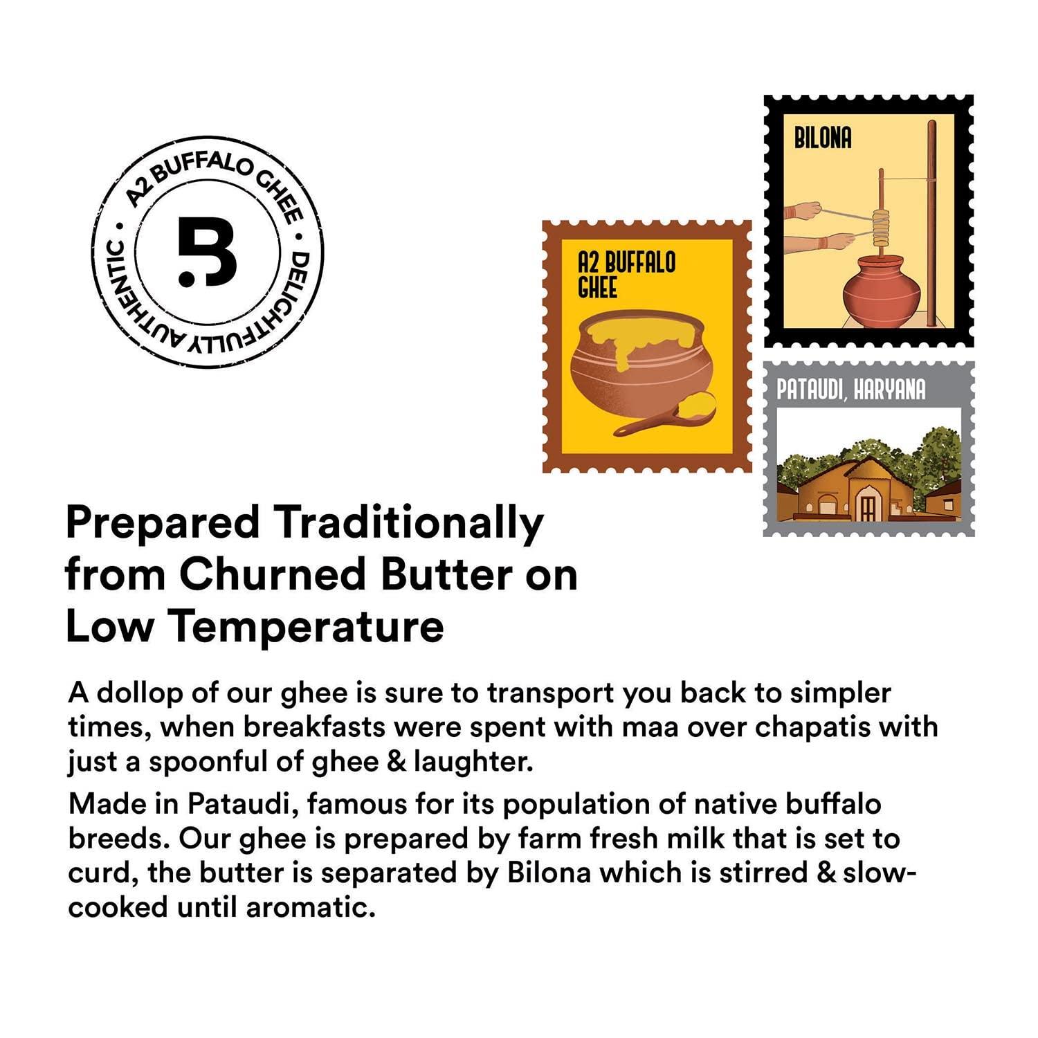 Barosi Barosi Premium Buffalo Ghee 1 Litre (Combo Pack of 2 * 500ml) | Vedic Bilona Method | Churned from Curd | Pure & Natural | Farm Made in Small Batches | Glass Jar Packing