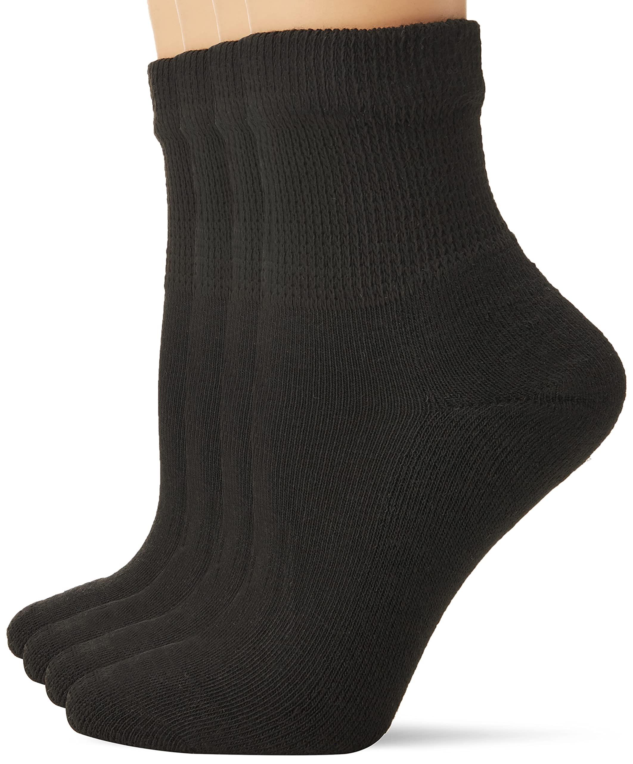 MediPeds MediPeds Polyester Peds Women\'s Diabetic Quarter Quarter Length Socks With Non-Binding Top And Cushion 4 Pairs, Black, 7-10