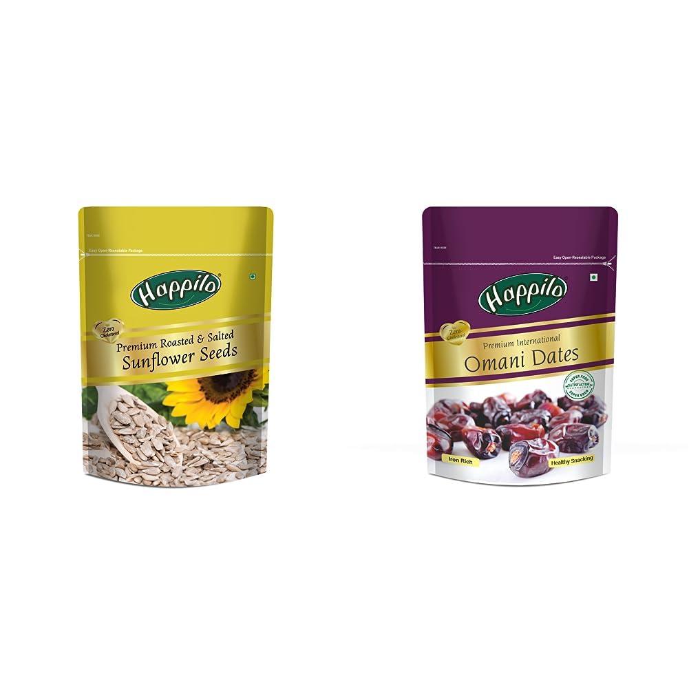 Happilo Happilo Premium Roasted & Salted Sunflower Seeds, 250g & Happilo Premium International Omani Dates 250g