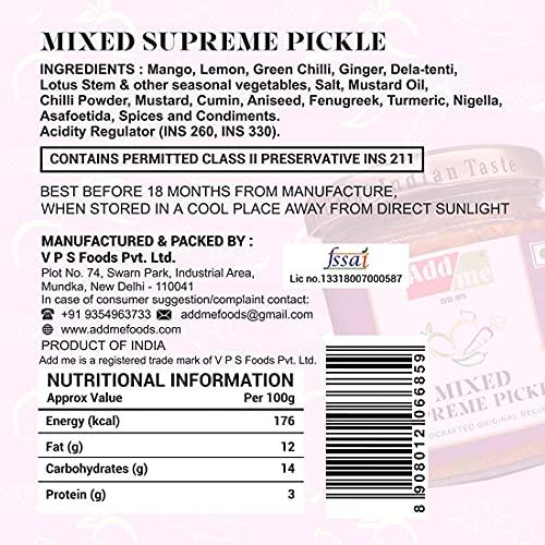 Add me Add me Homemade Rajasthani Mix Achar Mixed Supreme Mango Chilli Lemon Carrot ker Ginger karonda lasoda Fruit Pickle 200gm Glass Jar