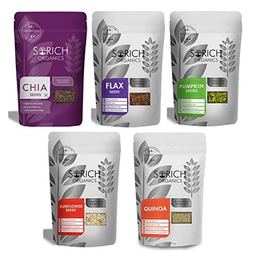 Sorich Organics Sorich Organics Healthy Combo of Chia, Pumpkin, Sunflower, Flax and Quinoa Seeds for Eating - 1050 Gm - Healthy Breakfast | All Edible Seeds Combo Pack |Ready to Eat Snacks | Gluten Free