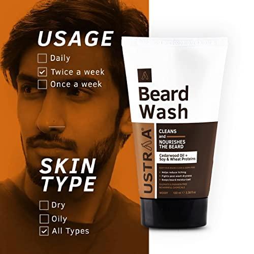 Ustraa Ustraa Beard Wash Woody - 100 ml - Sulphate-free Beard Wash | Thick Foam, No Post-wash Dryness, Cleansed & Smooth Beard | Beard Shampoo for Germ-Free Beard