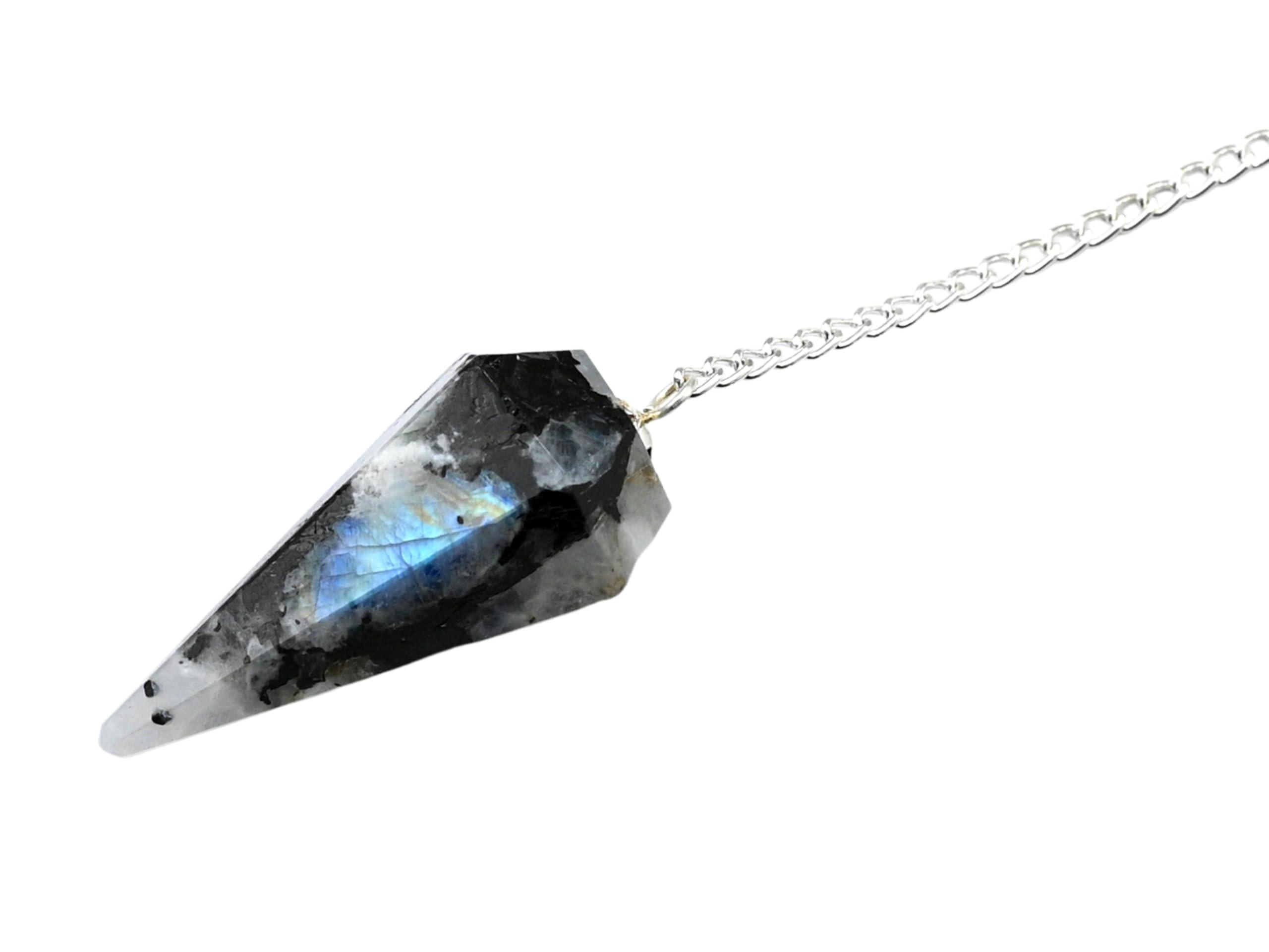 Crystal Heaven Rainbow Moonstone Pendulum Dowsing Tool - Natural Crystal Pendulum for Spiritual Guidance - Premium Dowser Pendulum for Accurate Divination and Energy Healing - Perfect for Energy Healing and Chakra Balancing - Handcrafted with Precision and Elegance