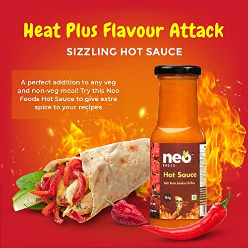 Neo Neo Pizza Pasta Sauce 500g & Hot Sauce 215g I Made with Ghost Peppers (Bhut Jolokia Chilli) I Topping & Dip for Snacks,Mix with Cheese,Mayonnaise I Ready to Eat I Farm Fresh I Vegan