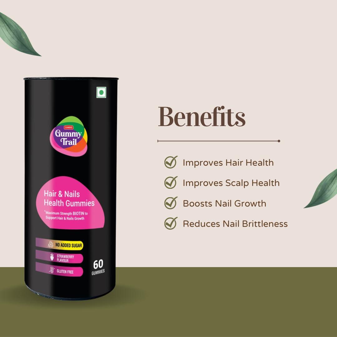 Gummy Trail Gummy Trail Combo of Date Bites and Hair & Nail Health Gummies | Strawberry Flavour Gummies Enriched with Biotin | Khajoor Bites Rich in Protein and Dietary Fibres | Combo of 60 Gummies + 15 Bites