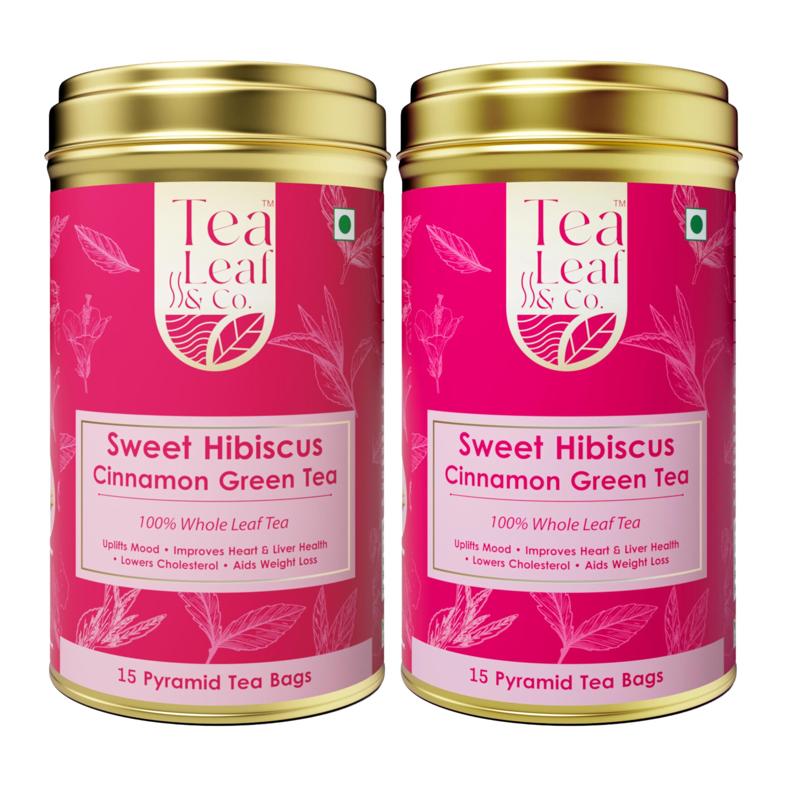 Tea Leaf & Co. Tea Leaf & Co. Sweet Hibiscus Cinnamon Green Tea (30 Pyramid Tea Bags Pack of 2) | Improves Immunity | Antiseptic Properties | Boost Sleep Quality - Brew Hot Tea or Iced Tea
