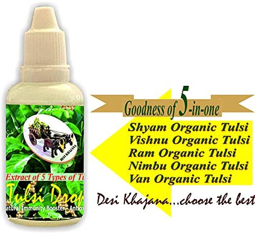 DESI KHAJANA DESI KHAJANA Tulsi Drops | Panch Tulsi (Tulasi) Arka 30ml - Concentrated Extract of Rare Tulsi for Immunity Boosting | Produce of ORGANIC Farms of India
